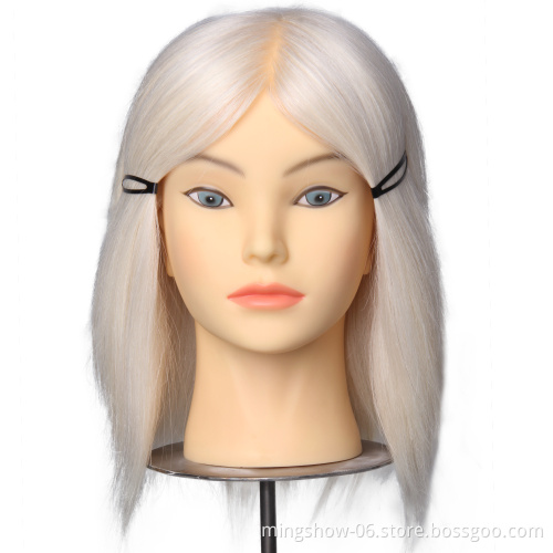 White color short goat hair mannequin head makeup training for sale